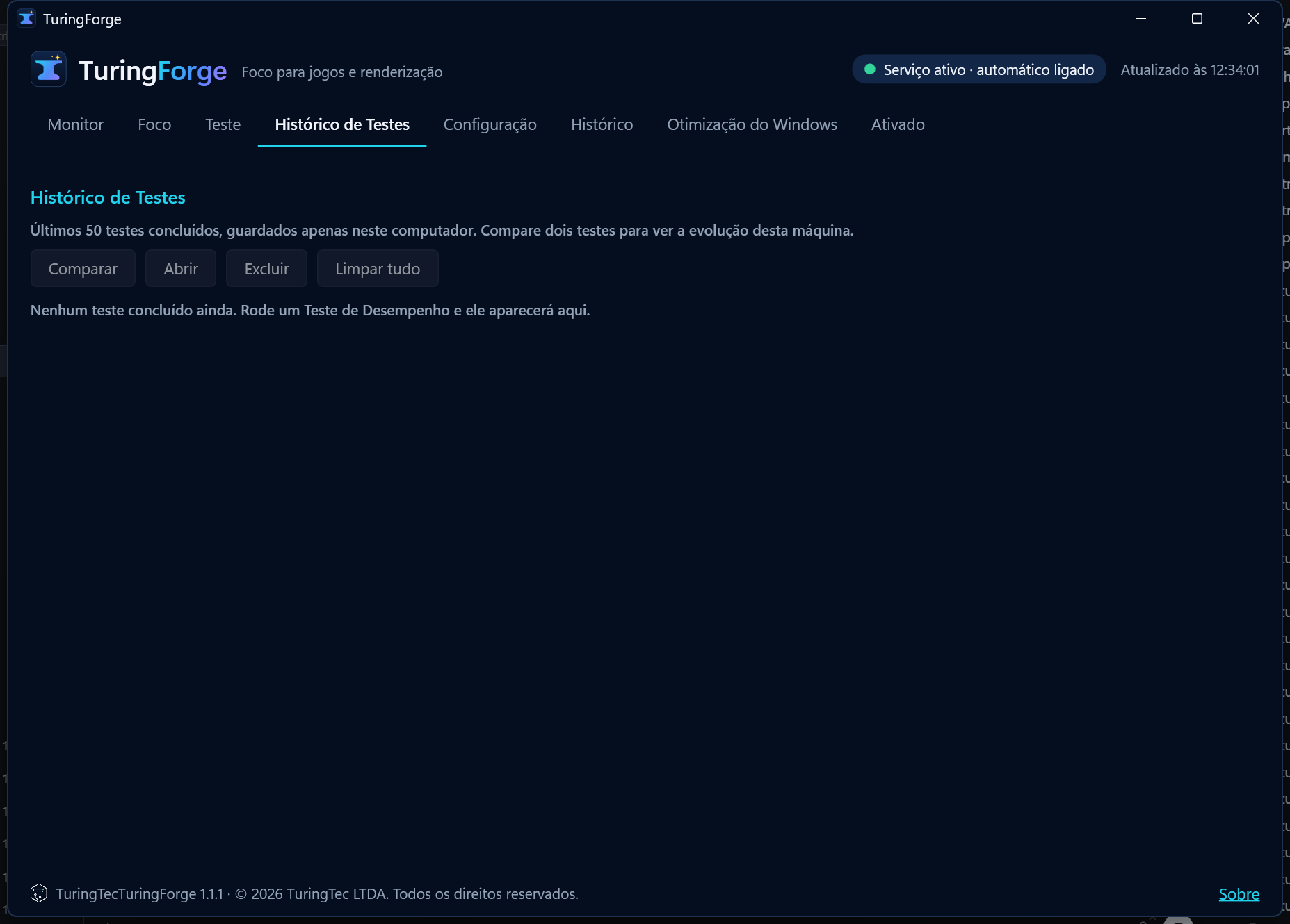 Histórico de Testes e comparação