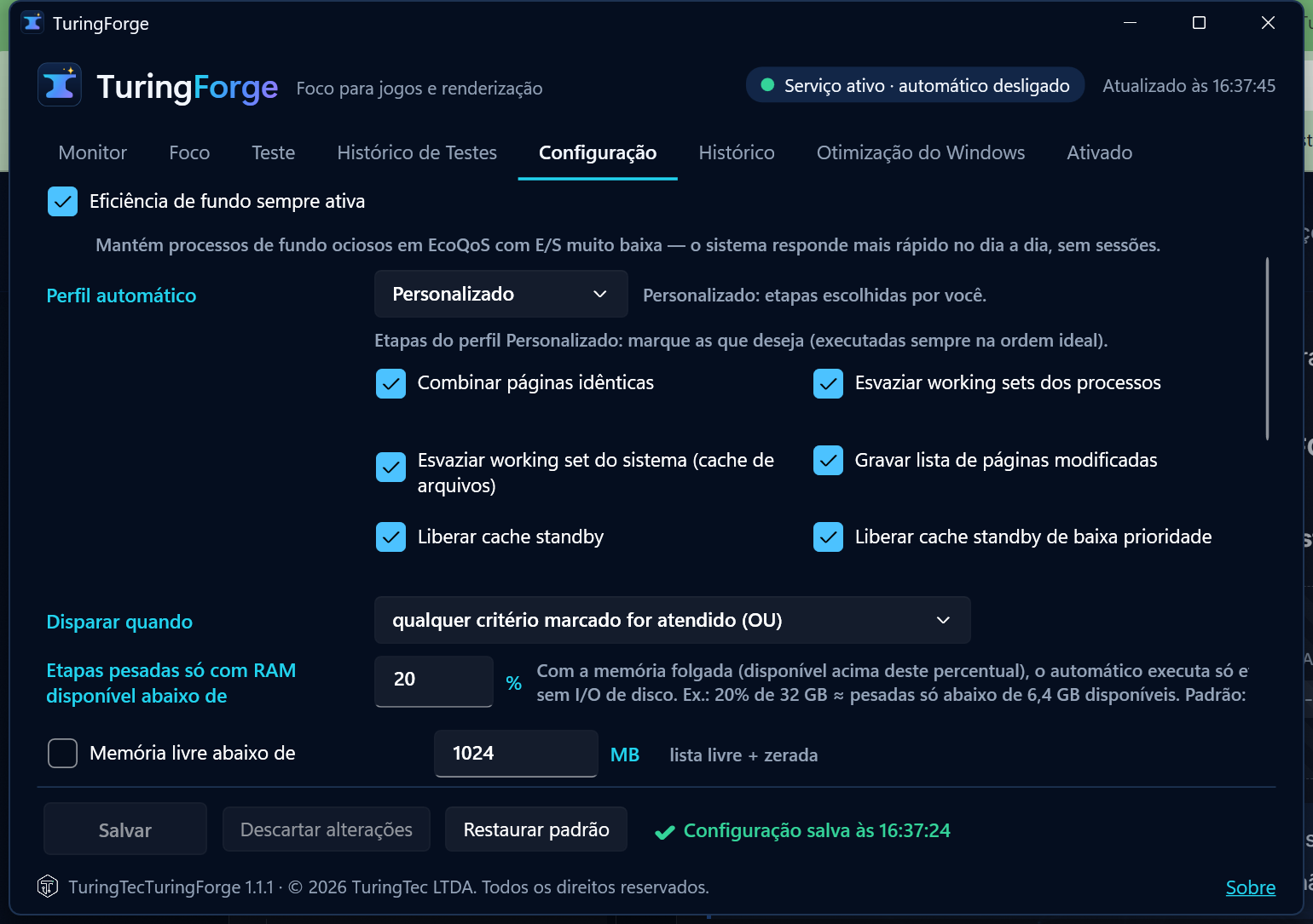 Os critérios de disparo