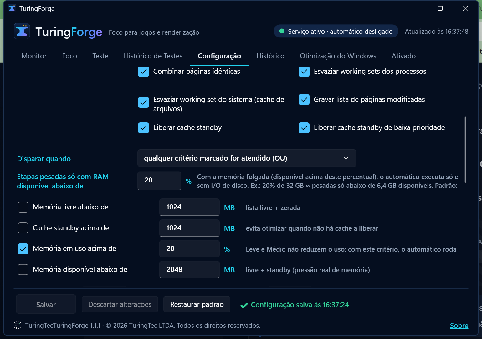 Leve, Médio, Completo e Personalizado