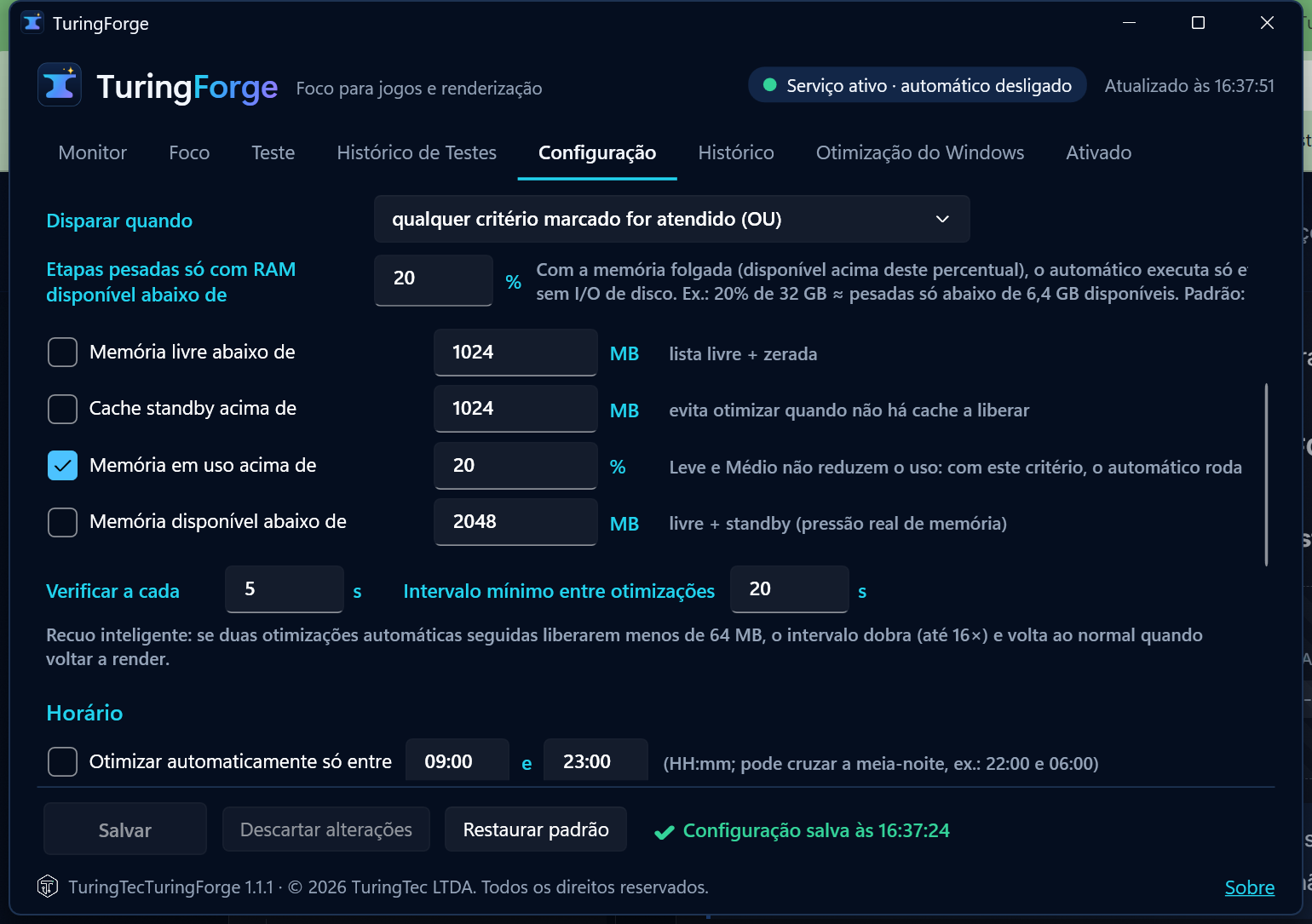 Pausar durante jogos e em horários