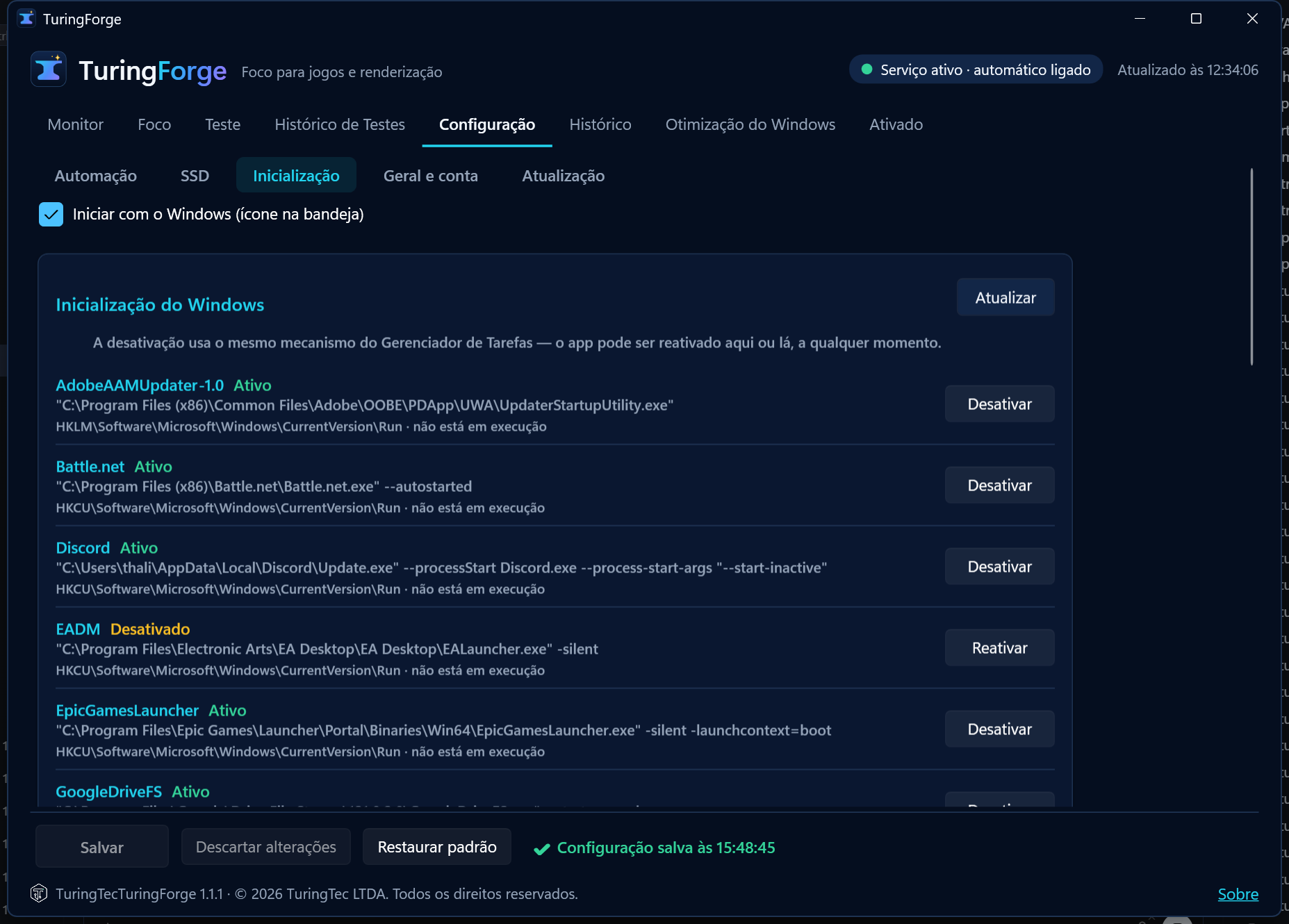Inicialização (abrir com o Windows)