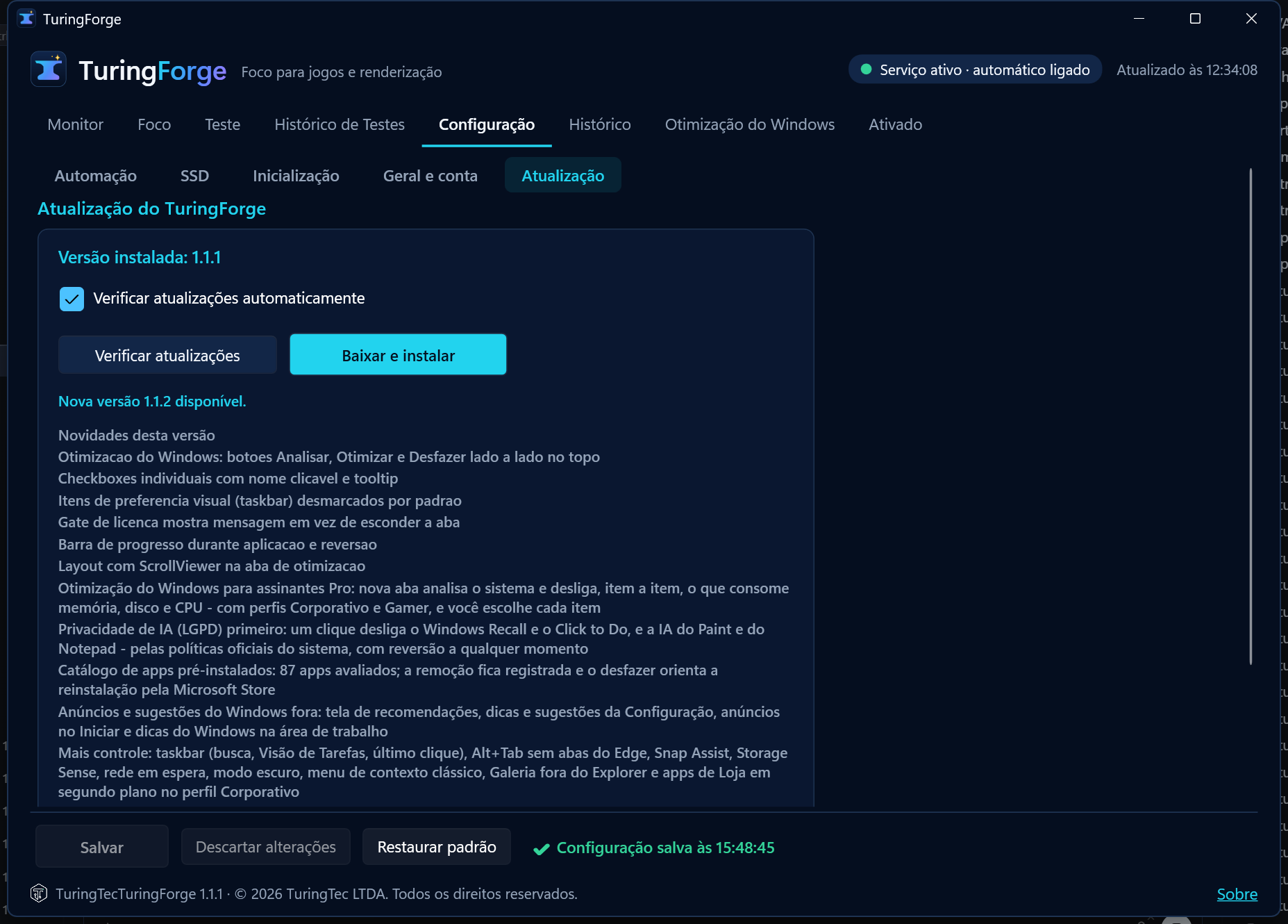 Atualização do programa