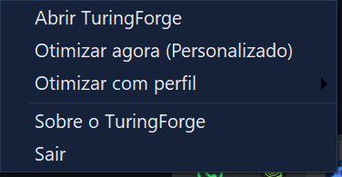 O ícone da bandeja e o menu do botão direito