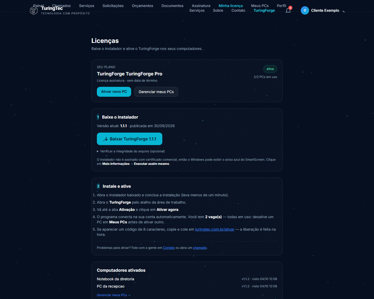 Licenças: baixar o instalador