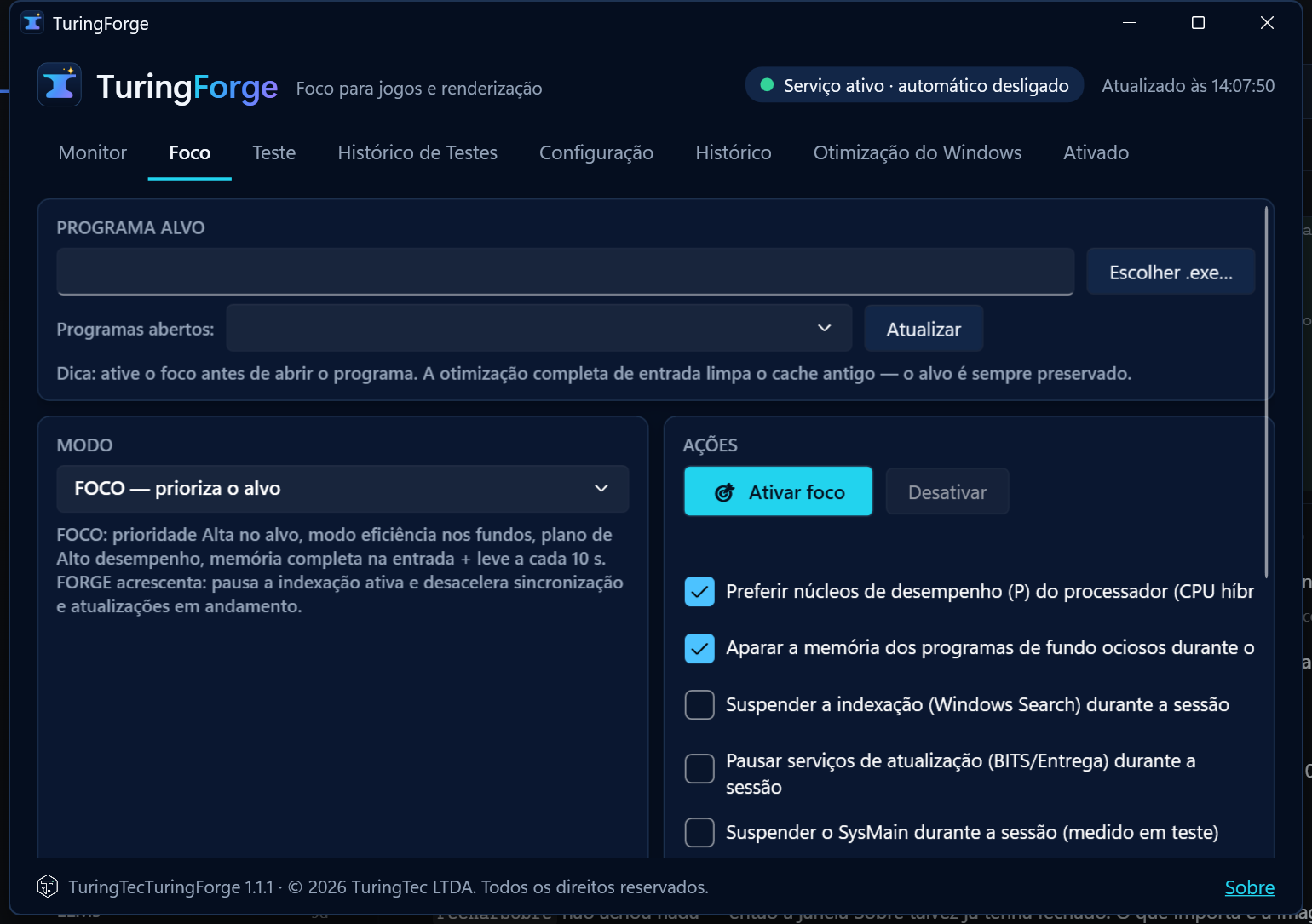 Os modos: FOCO e FORGE