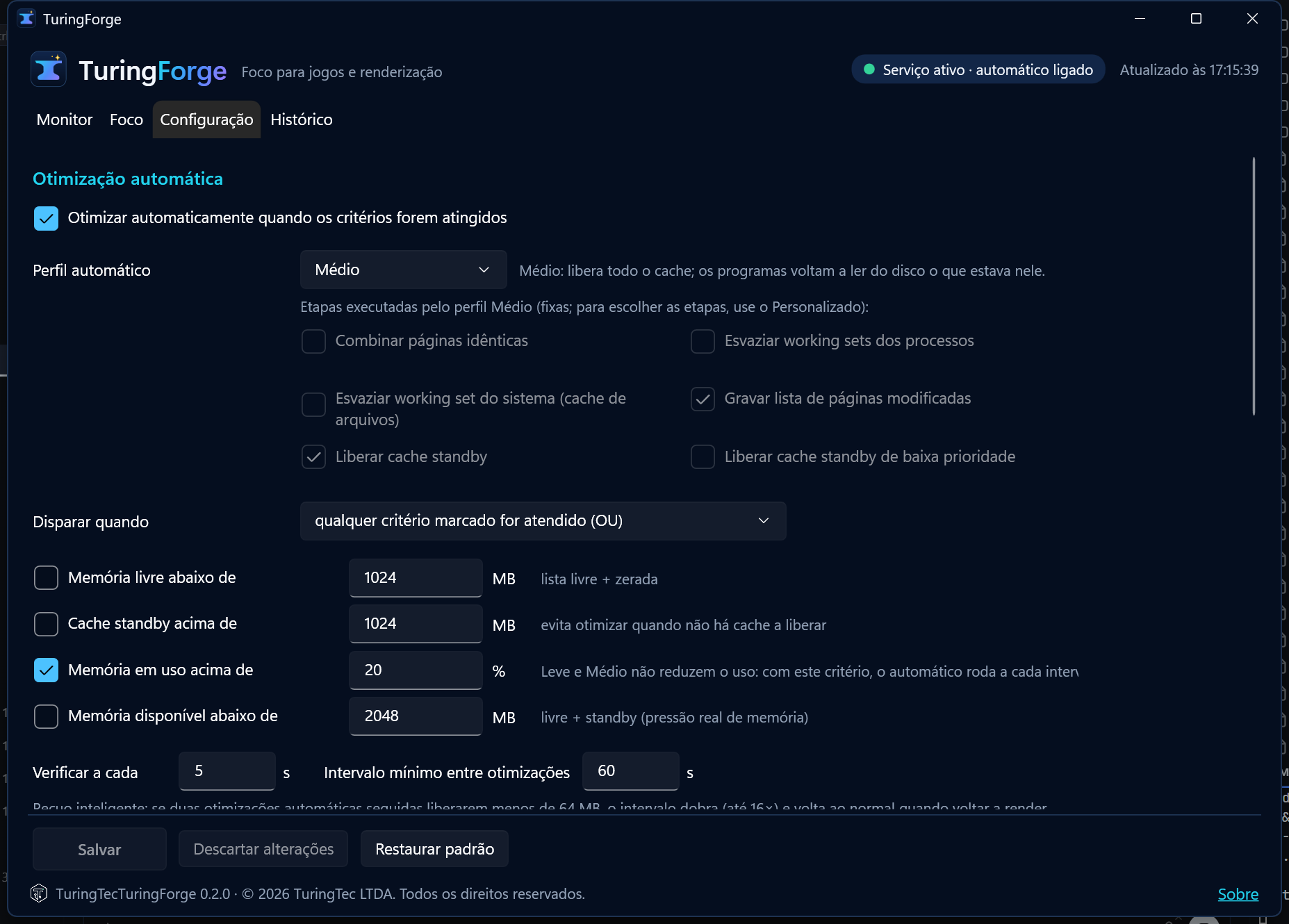 Conta e licença do TuringForge